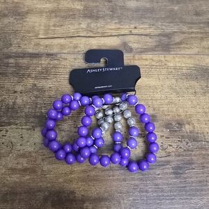 Ashley Stewart Vibrant Purple and Silver Bracelet Set